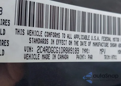 2013 Dodge Grand Caravan Sxt из США, поврежденный, VIN 2C4RDGCG1DR809189